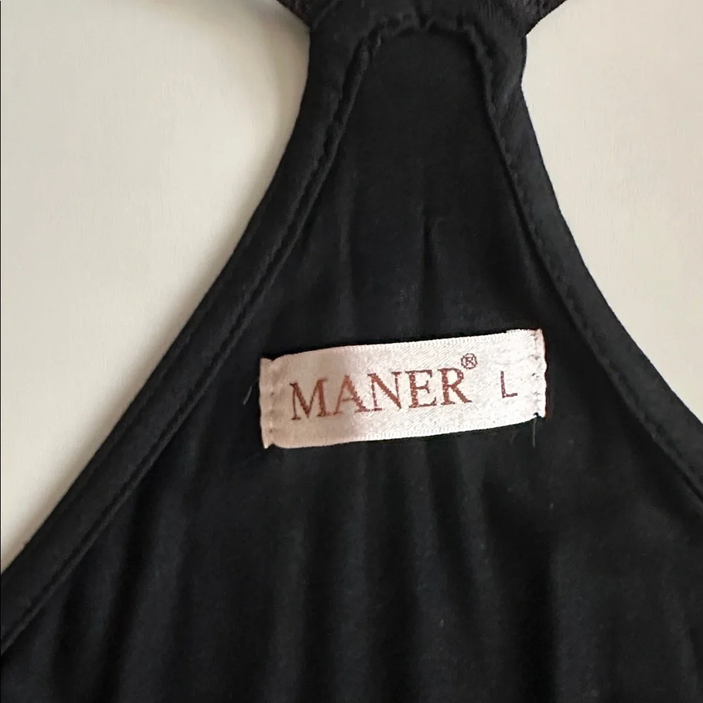 MANER Sequin Halter Tank Top Black Silver Size Large - Picture 2 of 5
